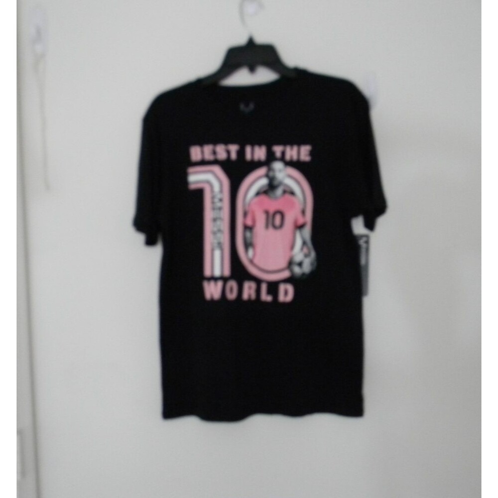 Messi Collection Soccer Ball GOAT Black T-Shirt. Boy's Sizes XL 18 NWT